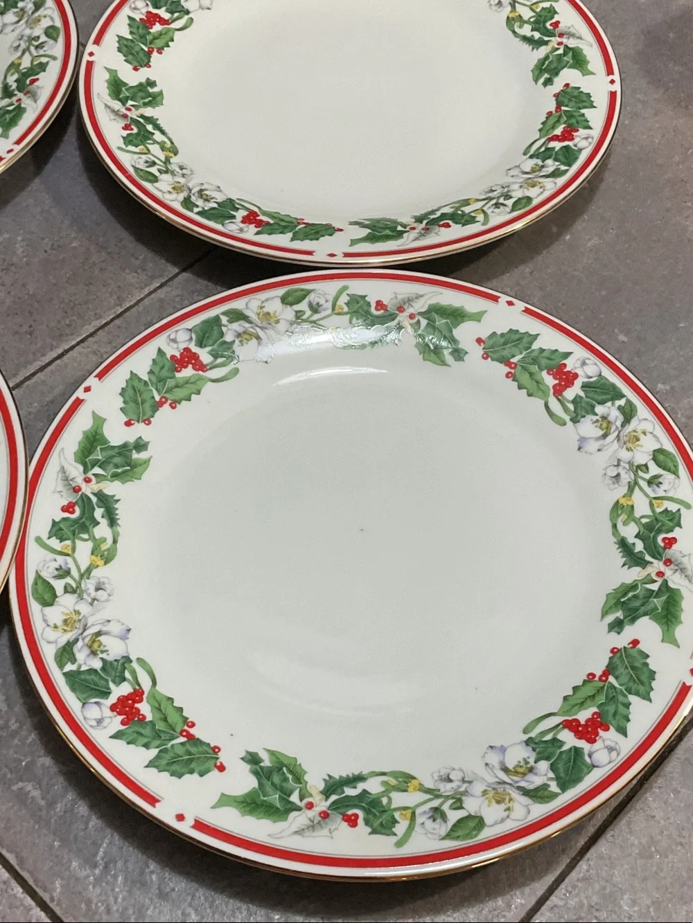Festive Holly Border Dinner Plate - White, Red & Green